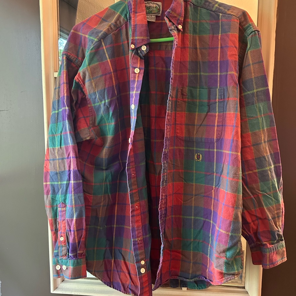 Multicolored Casual Button Down Shirt/ flannel with Classic Plaid Design vintage